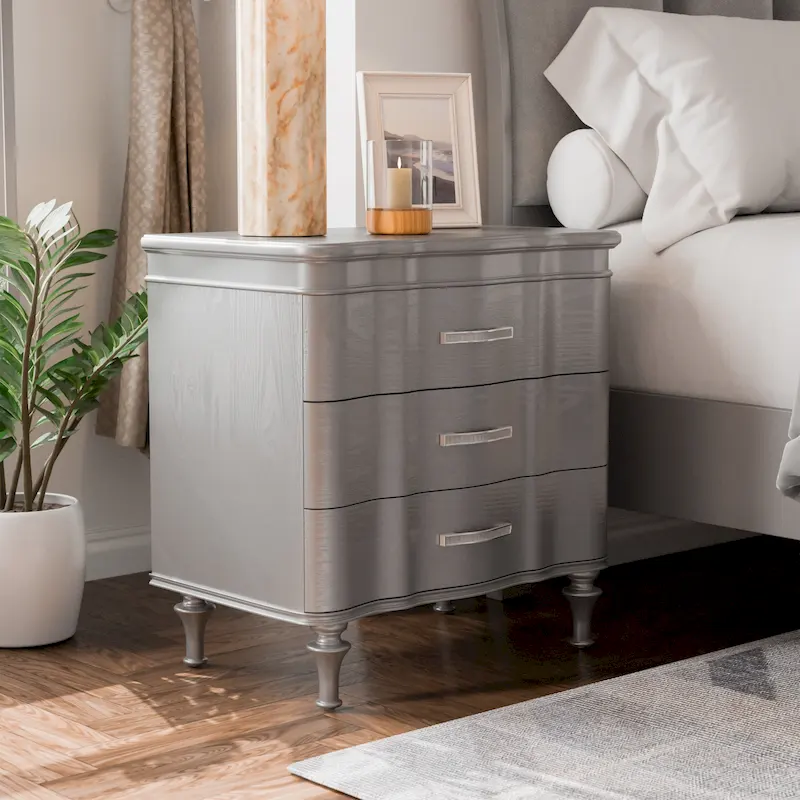 Black / Silver Glam 3-Drawer Nightstand, for 1