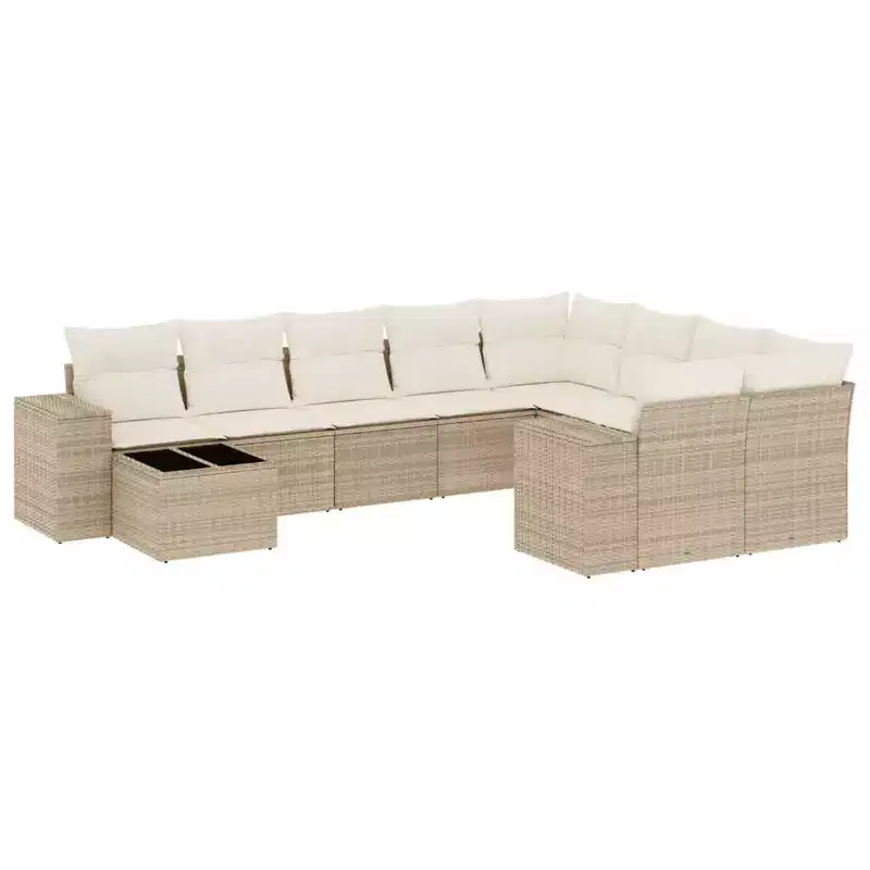 vidaXL 10 Piece Patio Sofa Set with Cushions, Poly Rattan Outdoor Sectional, Multiple Colors