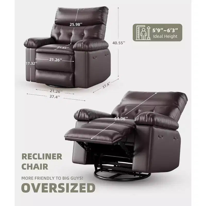 Acekool Oversized Manual Recliner Chair, Faux Leather Armchair with Thick Cushion for Living Room & Bedroom, Spacious Lazy Comfort