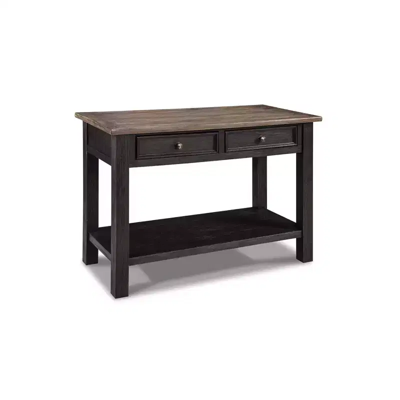 Mid-Century Modern Sofa Console Table, Grayish Brown/Black, Open Shelf & Storage Drawer
