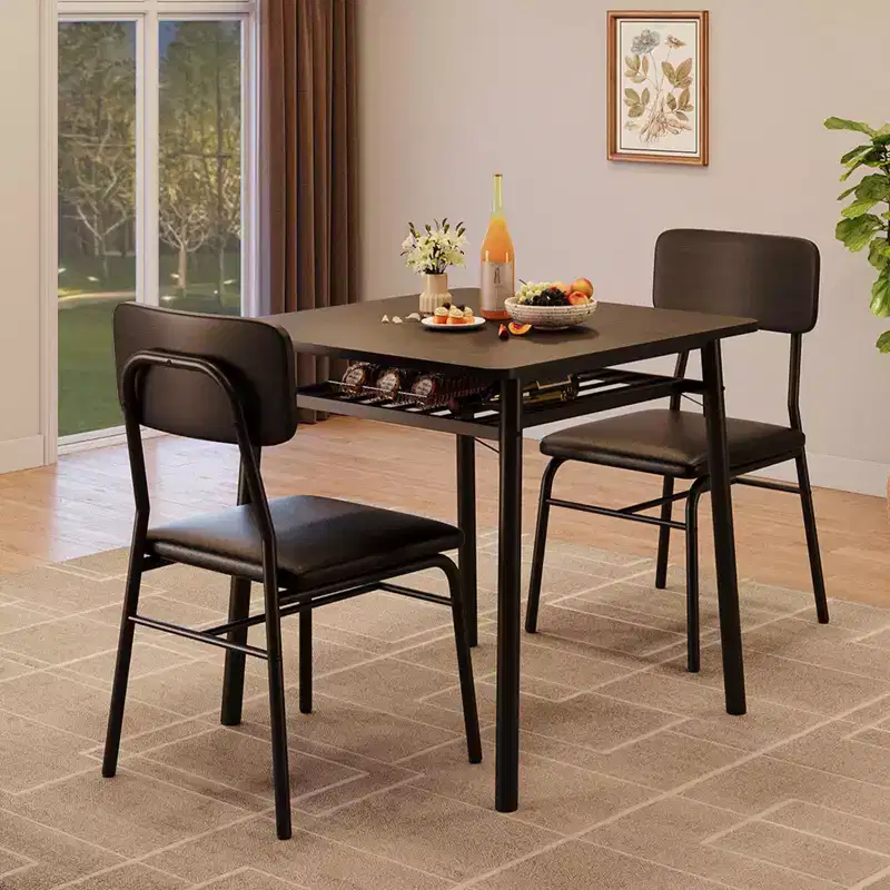 3-Piece Dining Room Set, with Storage Rack and Metal Frame