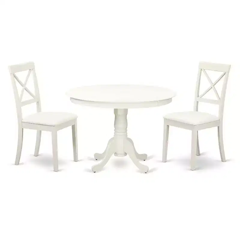 HomeStock 3-Pc Linen White Finish Solid Wood Top-Dining Room Set-Seats 4