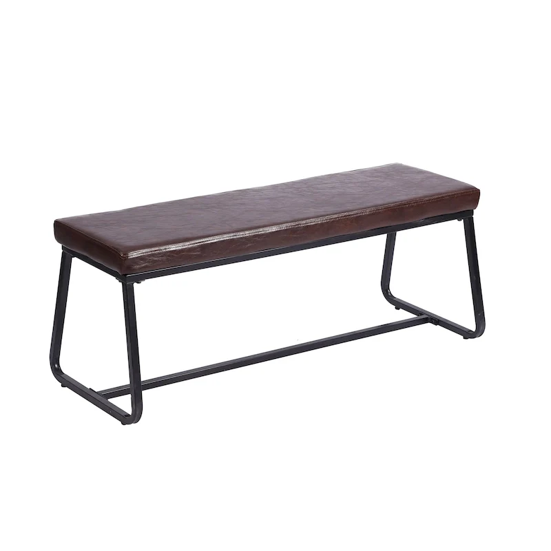 Entryway Bench, PU Leather Upholstery, Iron Legs