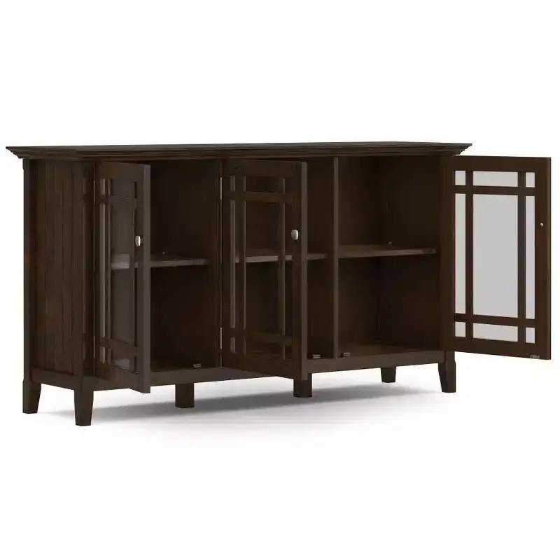 WyndenHall Freemont Wide Storage Cabinet Dark Tobacco Brown: Transitional Style, 3 Adjustable Shelves, Pine Frame