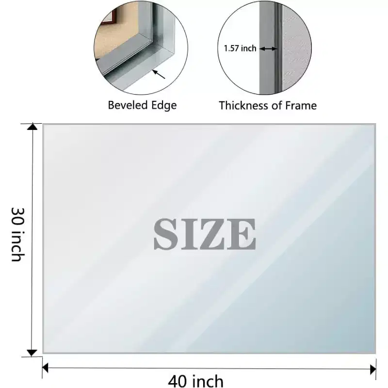 Acekool 40 x 30 Bathroom Wall Mirror, Rectangular Metal Frame Vanity Mirror, Beveled Edge Decorative Hanging Mirror, Modern Farmhouse