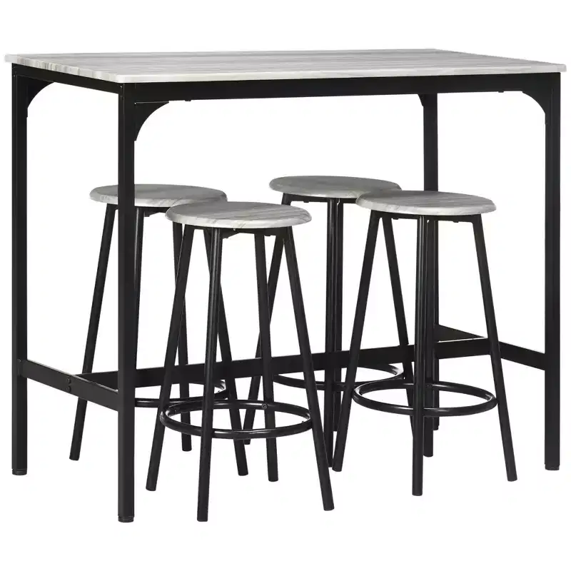 HOMCOM 5-Piece Counter Height Bar Table and Chairs Set, Rustic Bar Table with Stools, Kitchen Table 4 Chair Bar Table with Wooden Top