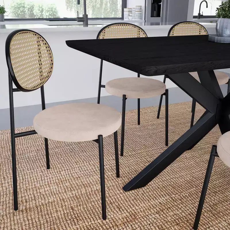 LeisureMod Euston Set of 4 Modern Dining Chairs with Wicker Back and Velvet Seat, Indoor Kitchen, Dining Room, Home, Contemporary Side Chair Seating
