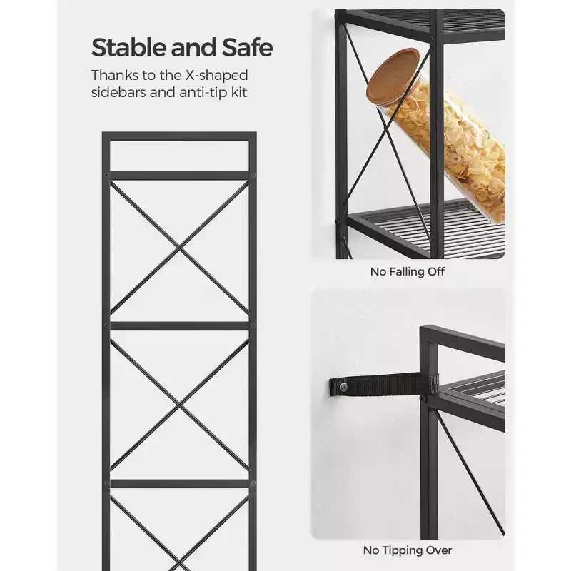 5-Tier Metal Storage Rack with X Side Frames, Dense Mesh, 12.6 x 15.7 x 57.3 Inches, Ink Black