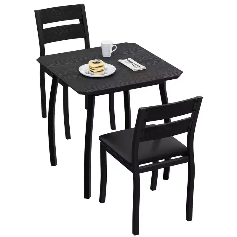 Dining Table Set for 2, Farmhouse 3 Piece Kitchen Table and Chair Set with Upholstered Chair, Metal Frame Dining Room Table and Chairs
