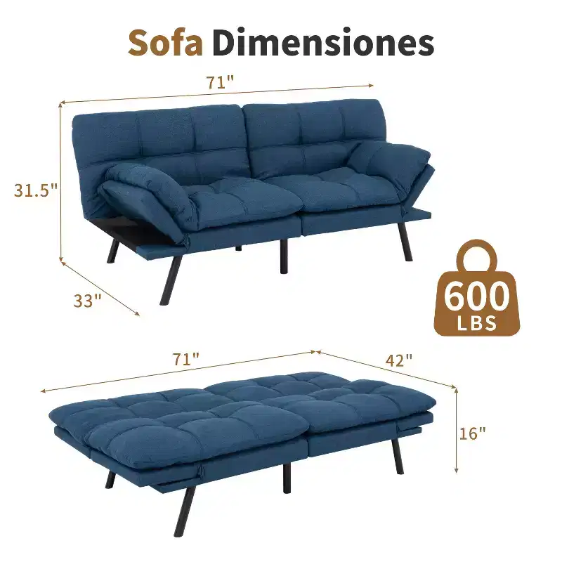 Dyonery 71 Futon Sofa Bed, Memory Foam Modern Convertible Couch Bed,Folding Futon Sleeper Couch with Compact Living Space