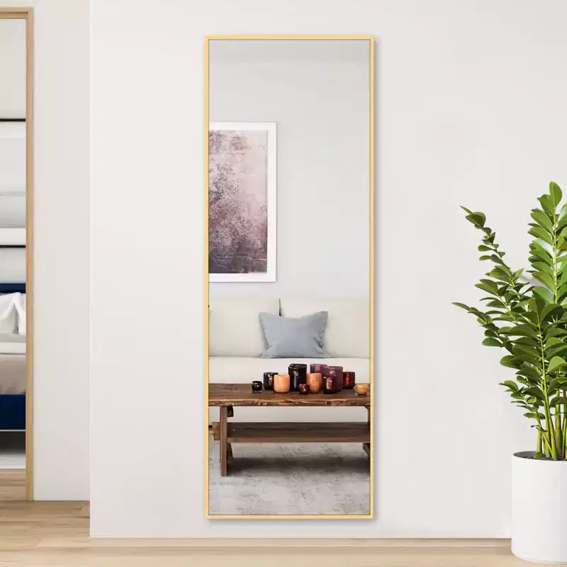 Full Body Rectangle Corner Aluminum Alloy Mirror with Stand for Living Room Bedroom
