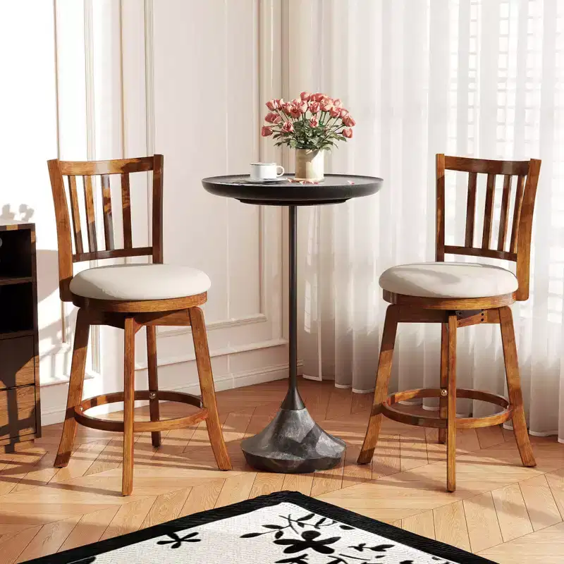 Costway 25'' Swivel Counter Barstools Set of 2 w/Backrest & Upholstered Seat Footrest