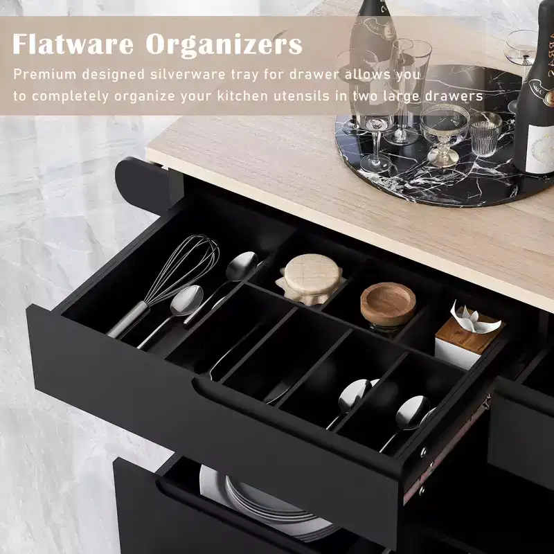 Whisen Modern Kitchen Island with 8 Handle-Free Drawers and 5 Wheels