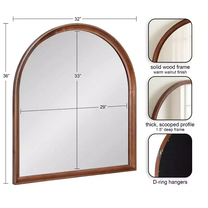 Kate & Laurel All Things Decor 32"X36" Hatherleigh Arch Wood Wall Mirror Walnut Brown