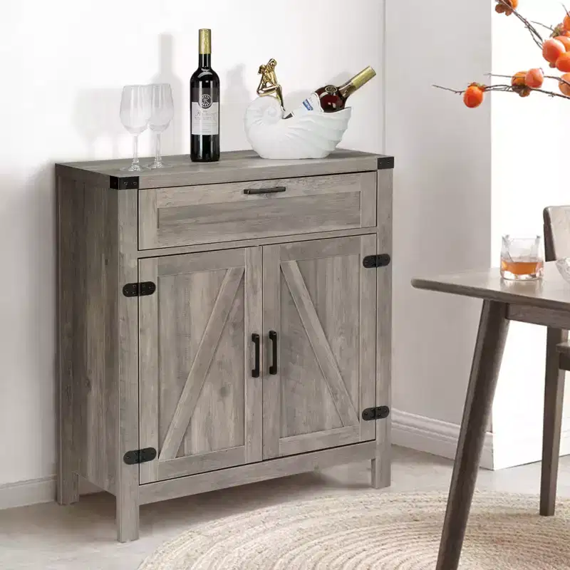 Modern Farmhouse Sideboard Buffet Cabinet with Drawer, Storage Cabinet with Doors and Adjustable Shelves, Coffee Bar Station, Ash Grey