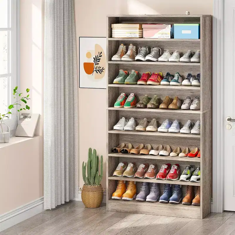 Lantine Tall 9-Tier Shoe Cabinet for 40-45 Pairs, Heavy Duty Wood Freestanding Storage for Entryway, 70.8 Inch, Beige Gray