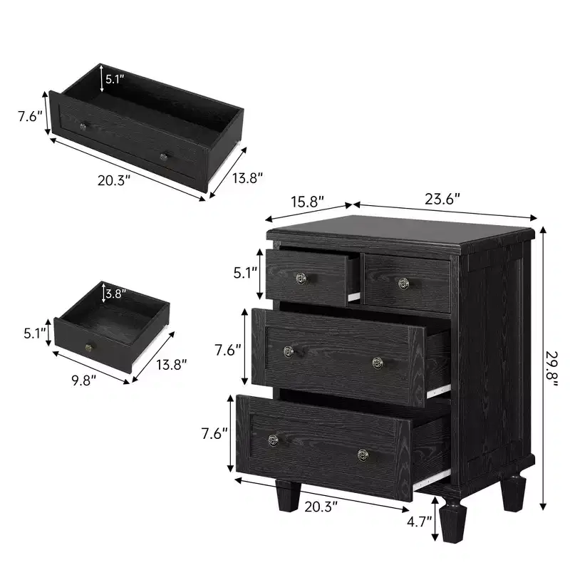 4 Drawer Dresser for Bedroom, Vintage Chest of Drawers with Tapered Legs, Wooden Small Dresser Nightstand, Clothes Storage Organizer, Light Brown