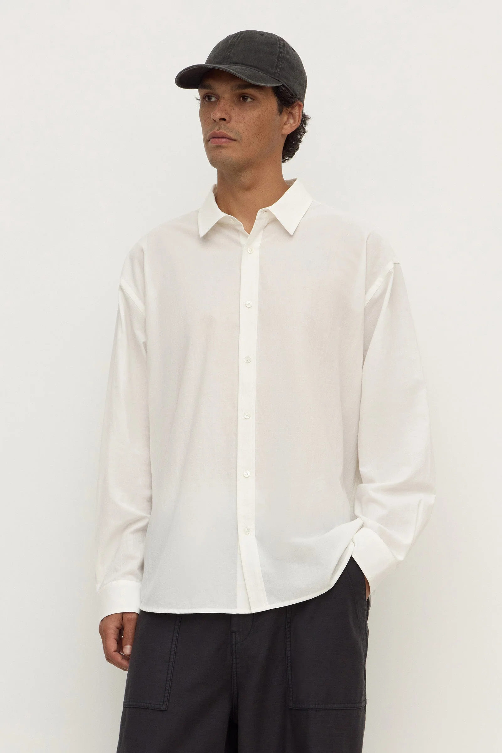 White Cotton Voile Long Sleeve Shirt