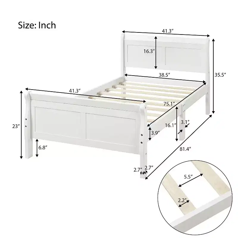 Luxystar Modern Twin Size Wooden Platform Bed with Headboard,