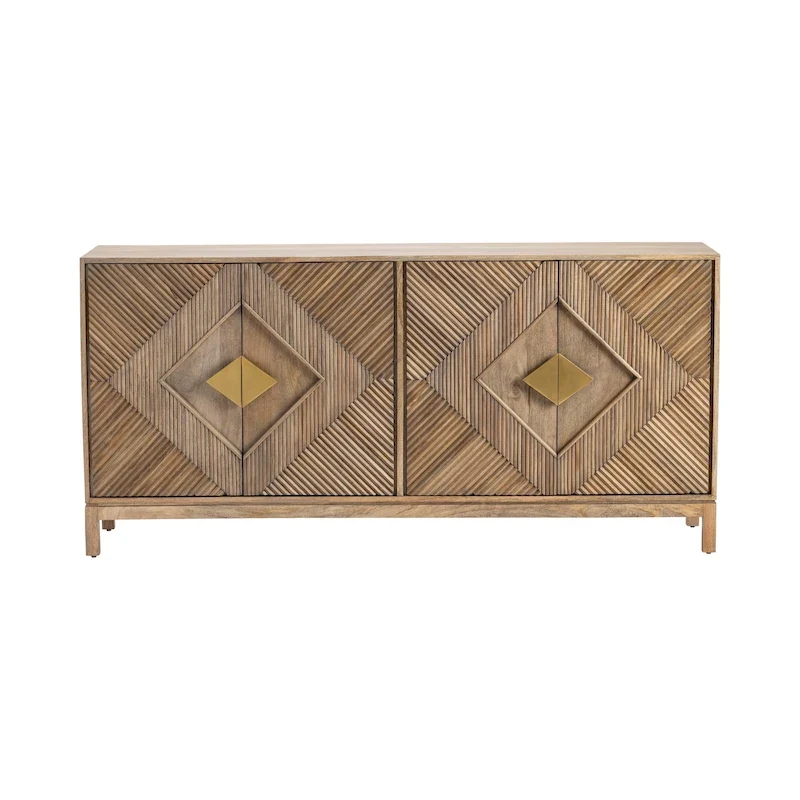 Medium Brown Four-Door Sideboard Buffet Cabinet for 1–4 Person Dining Room