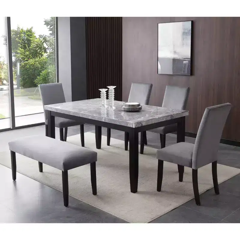 6pc Napoli 64" Marble Top Dining Set Gray - Steve Silver Co.