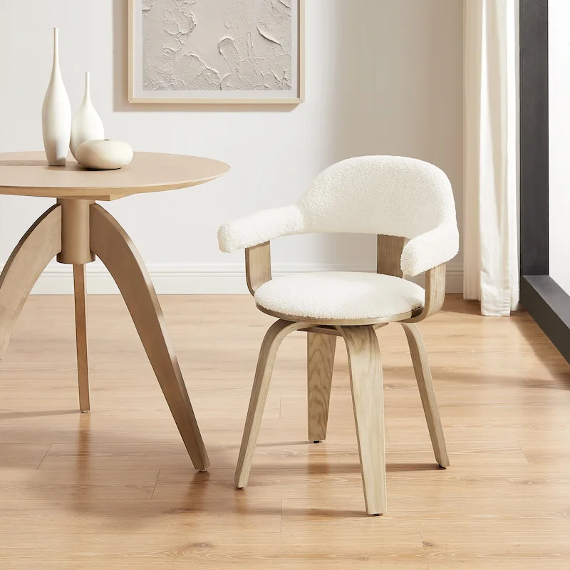Mid-Century 360° Swivel Accent Chair | Solid Poplar Wood | Faux Leather or Boucle | Multi-Use