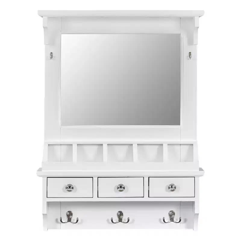 Versatile Floating Makeup Vanity with Mirror, 3 Drawers, 5 Pockets and 5 Hooks