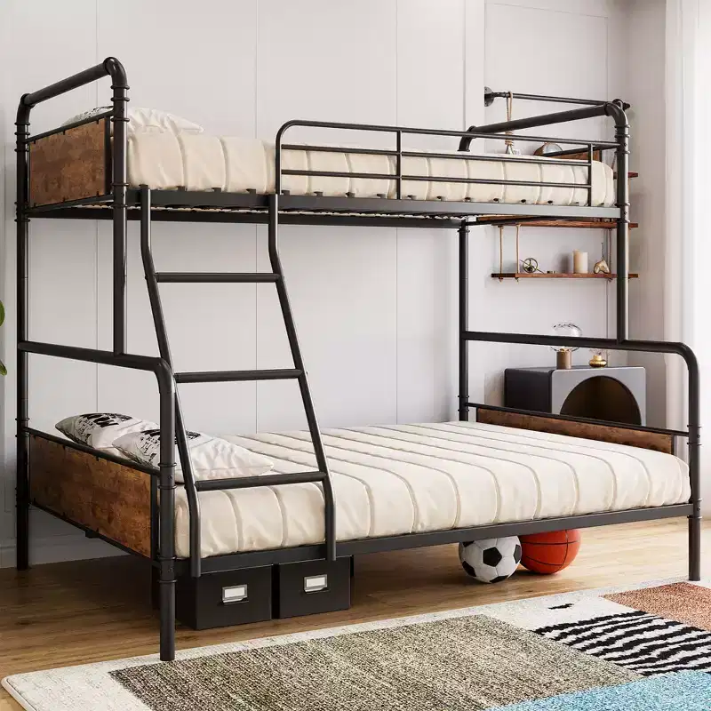 Metal Bunk Beds, Twin Over Full Size, Heavy Duty, with Angled Ladder and Safety Guardrails, Space Saving, for Dorm, Bedroom, Apartment