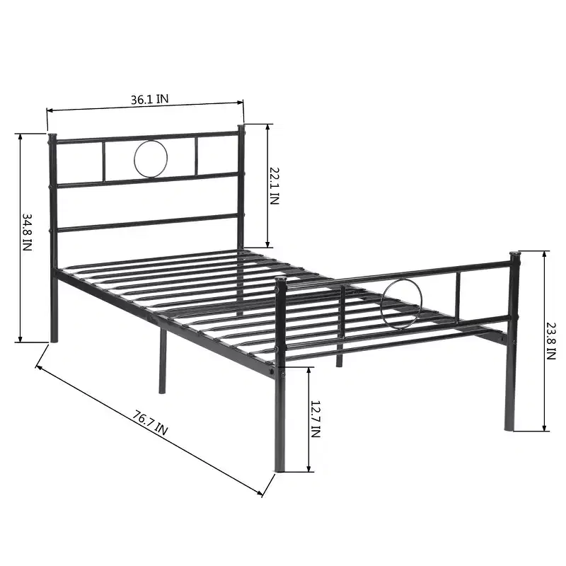Twin Size Metal Bed Frame with Headboard and Footboard - Under Bed Storage Space, No Box Spring Needed, Black
