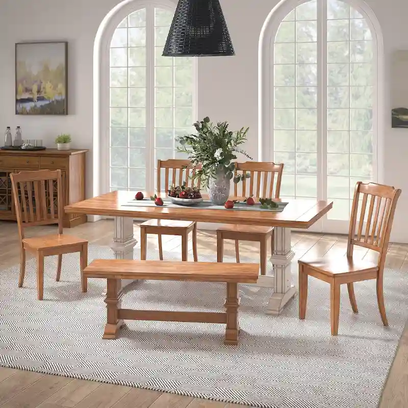 Ronda 78 Rectangular Solid Wood Top Dining Set with Spindle Back Chairs