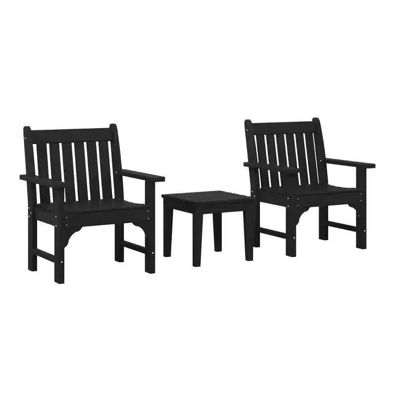 WestinTrends Malibu Outdoor Patio 3-Piece HDPE Adirondack Garden Chairs with Square Adirondack Side Table Set