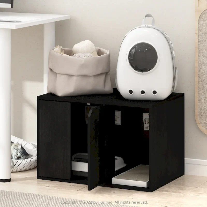 Small Litter Box Enclosure Cabinet with Storage – Columbia Walnut / Americano / Solid White / French Oak Grey, 1-Unit