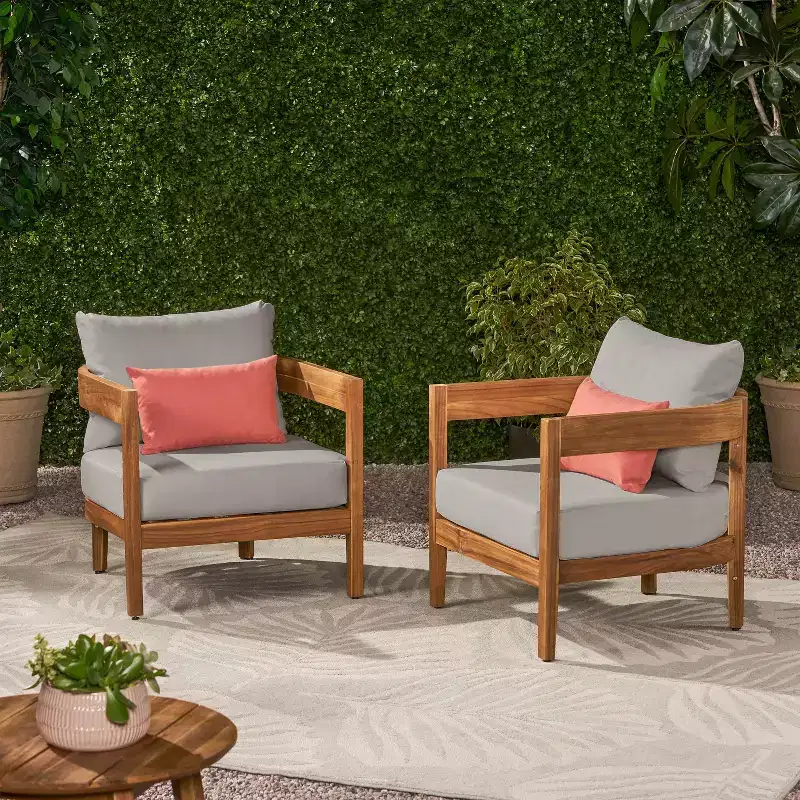 Christopher Knight Home Brooklyn Outdoor Acacia Wood Club Chair with Cushions (Set of 2)