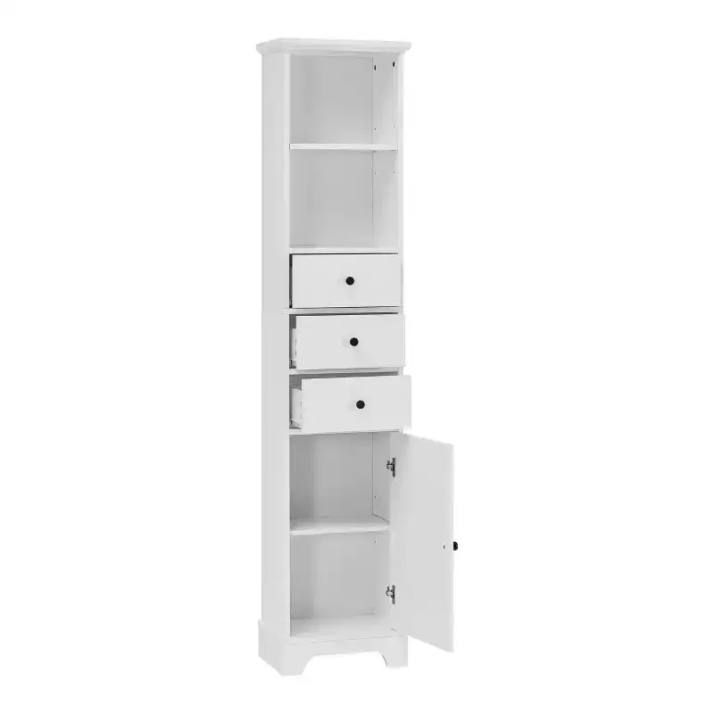 Tall Bathroom Cabinet with 3 Drawers and Adjustable Shelves