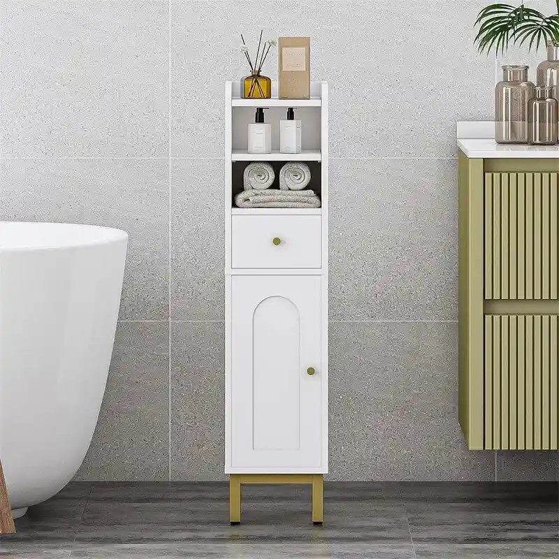 Corner Floor Cabinet with Drawers and Doors - 7.9D x 7.9W x 33.5H