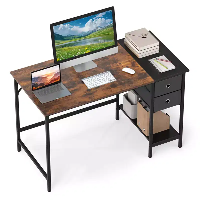 Costway 48 Computer Desk Industrial Home Office Desk with Open Storage Shelf & 2 Fabric Drawers