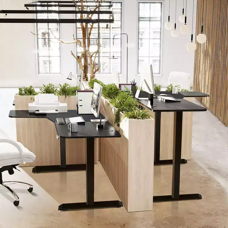 L Shaped Electric Adjustable Standing Desk w/ Controller 2 Hooks Black\Rustic