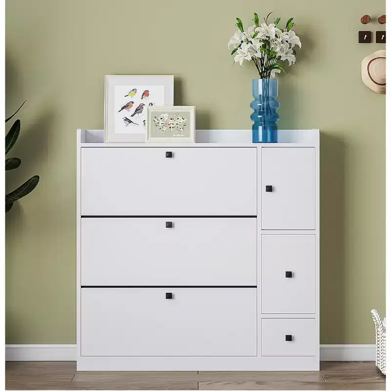 Versatile Shoe Cabinet with 3 Flip Top Drawers and Pull-Down Seat - ModernLuxe