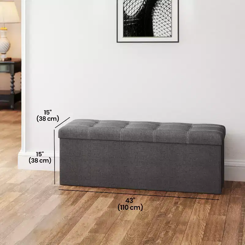 43in Folding Storage Ottoman Bench with Padded Linen Seat, 660 lbs Capacity