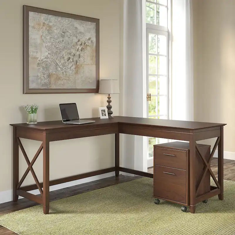 60W L-Shaped Office Desk (with Mobile Filing Cabinet)