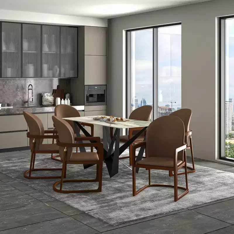 LeisureMod Svelta Series Modern Dining Chair with Solid Wood Frame and Leather Upholstery, Comfortable Seating for Dining Rooms