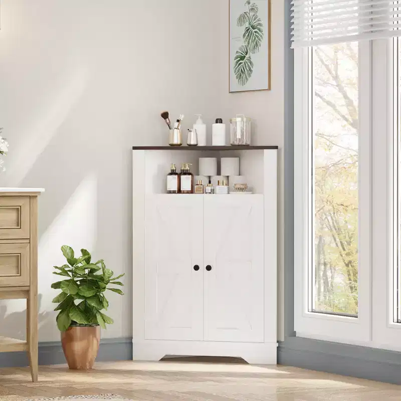 Corner Storage Cabinet, Farmhouse Small Floor Corner Cabinet with Door, Narrow Cabinet Organizer for Bathroom,Pantry, Living Room, Kitchen