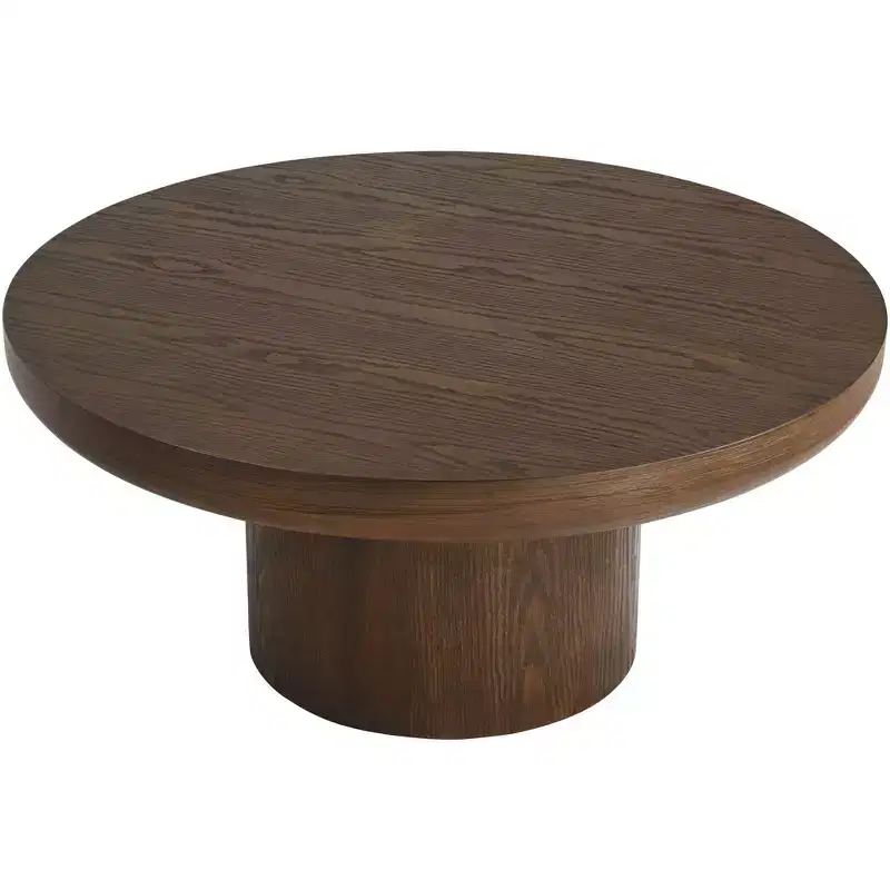 Regency Hill Owen 36 Wide Rustic Modern Walnut Finish Wood Pedestal Coffee Table