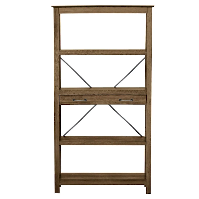 Transitional Four-Shelf Bookcase with 2 Drawers