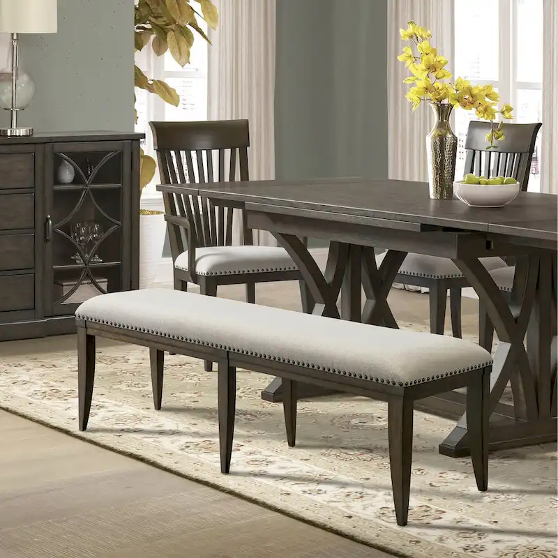 Roundhill Furniture Grant Upholstered Dining Bench, Beige