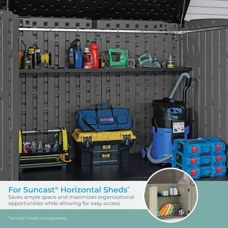 Suncast 3 Pack Horizontal/XL Vertical Shed Shelf Kit Wall Outdoor Storage, Black