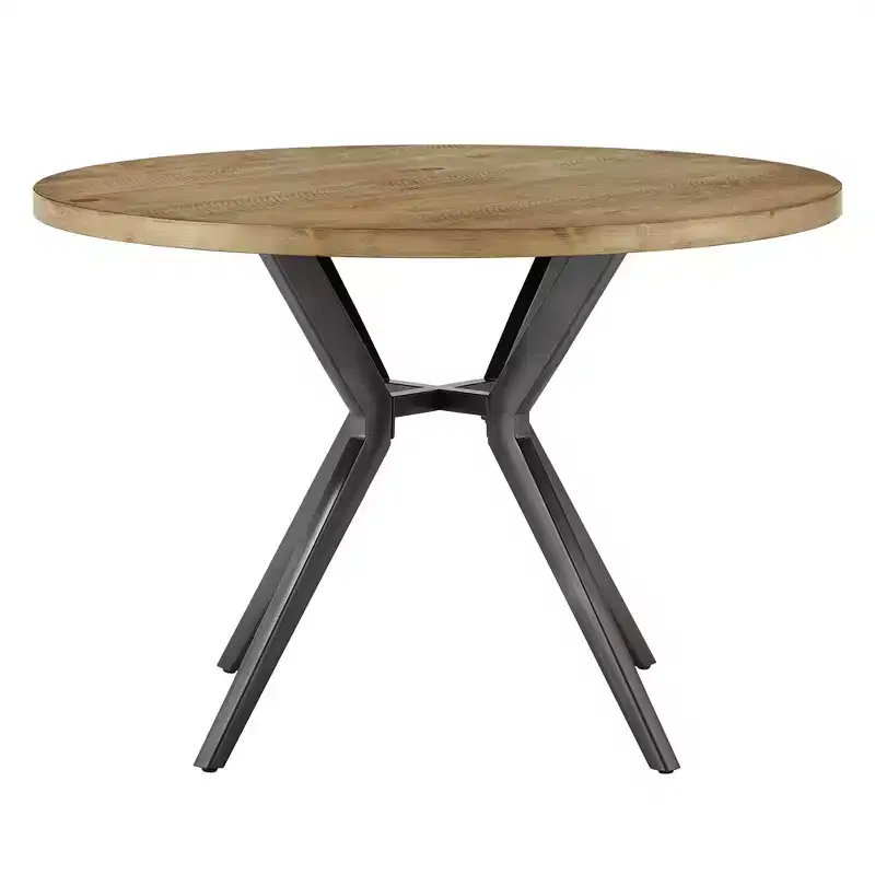 Wood Finish and Iron Gray Metal Base 4-Person Round Dining Table - Light Pine/Grey