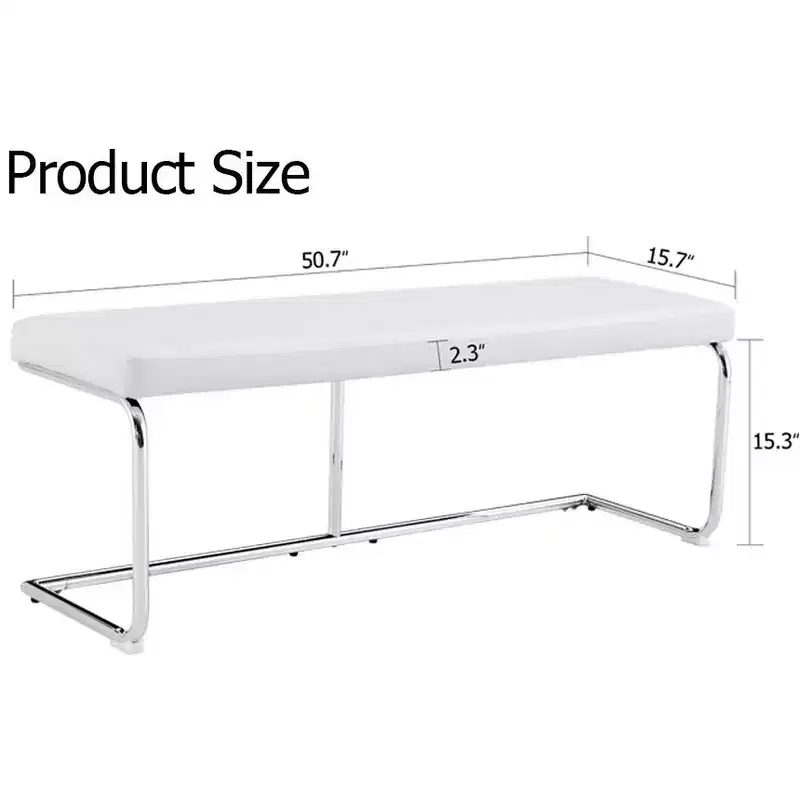 Leather Bench with Silver Metal Legs