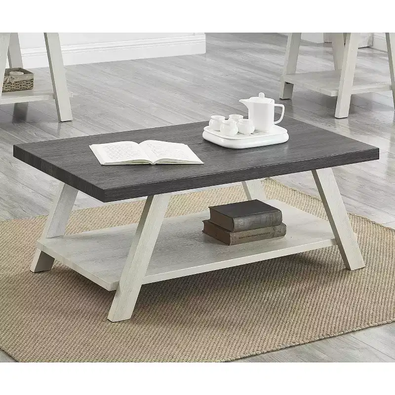 Fun little toys brand Athens Contemporary Two-Tone Wood Shelf Coffee Table in Weathered Charcoal and Beige