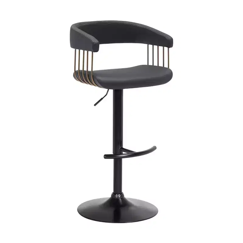 HomeRoots Black Faux Leather And Metal Swivel Adjustable Height Bar Chair